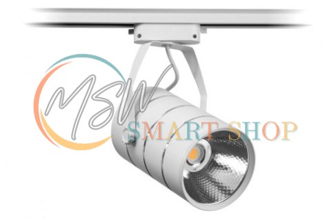 Lampa sklepowa led reflektor szynowy jednofazowy biały metalowy 30w 2550 lm światło neutralne 4000k Lampa sklepowa led reflektor szynowy jednofazowy biały metalowy 30w 2550 lm światło neutralne 4000k