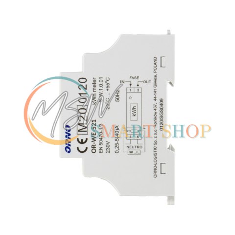 1-fazowy licznik energii elektrycznej, 40A, MID, wyjście impulsowe, podświetlenie, 1 moduł, DIN TH-35mm