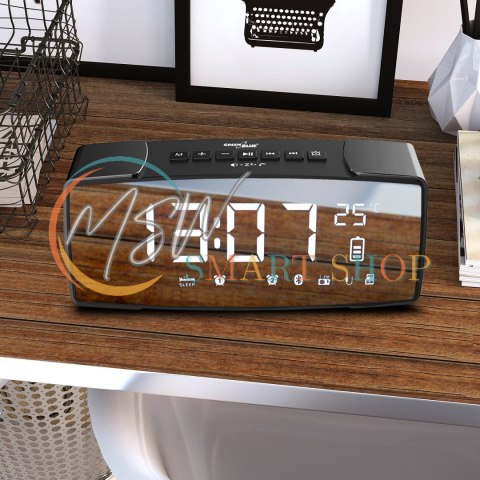 Radiobudzik bluetooth GreenBlue, FM, aux-in, 6W, temperatura, alarm, zegar, akumulator 2200mAh, GB200 Radiobudzik bluetooth GreenBlue, FM, aux-in, 6W, temperatura, alarm, zegar, akumulator 2200mAh, GB200