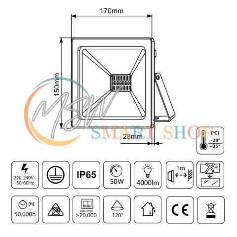 Naświetlacz LED Maclean, Slim 50W, Neutral White (4000K), IP65, PREMIUM, MCE550 NW Naświetlacz LED Maclean, Slim 50W, Neutral White (4000K), IP65, PREMIUM, MCE550 NW