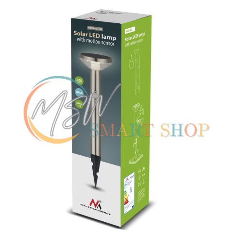 Solarna lampa LED Maclean, z czujnikiem, 3 tryby,wbijana, Li-ion 18650, IP44, 3,7V, 1200 mAh, Chrom matt, MCE465 C/M