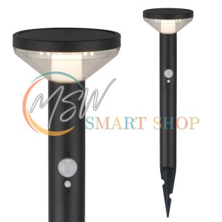 Solarna lampa LED Maclean, z czujnikiem, 3 tryby, wbijana, Li-ion 18650, IP44, 3,7V, 1200 mAh, Czarna, MCE465 B