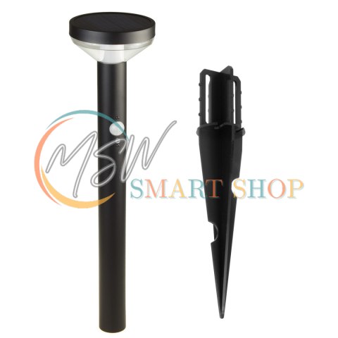 Solarna lampa LED Maclean, z czujnikiem, 3 tryby, wbijana, Li-ion 18650, IP44, 3,7V, 1200 mAh, Czarna, MCE465 B