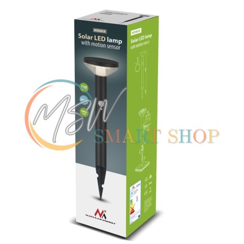 Solarna lampa LED Maclean, z czujnikiem, 3 tryby, wbijana, Li-ion 18650, IP44, 3,7V, 1200 mAh, Czarna, MCE465 B