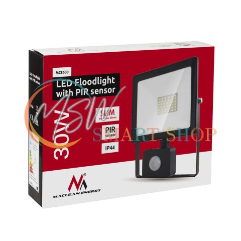 Naświetlacz LED z czujnikiem ruchu Maclean, slim 30W, 2400lm, barwa neutralna biała (4000K), IP44, MCE630 NW PIR Naświetlacz LED z czujnikiem ruchu Maclean, slim 30W, 2400lm, barwa neutralna biała (4000K), IP44, MCE630 NW PIR