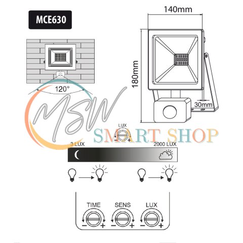 Naświetlacz LED z czujnikiem ruchu Maclean, slim 30W, 2400lm, barwa neutralna biała (4000K), IP44, MCE630 NW PIR Naświetlacz LED z czujnikiem ruchu Maclean, slim 30W, 2400lm, barwa neutralna biała (4000K), IP44, MCE630 NW PIR