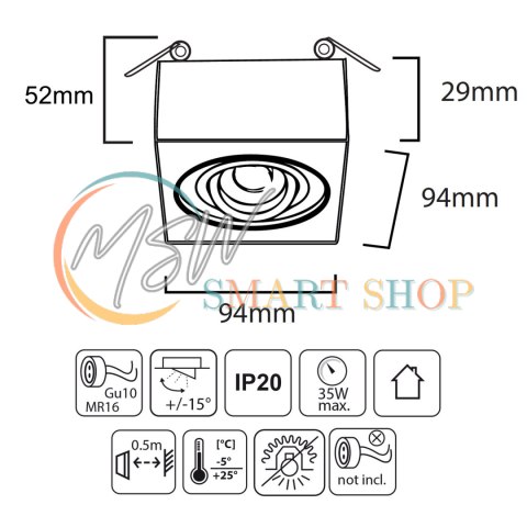 Oprawa podtynkowa, tuba LED Maclean, oczko, SPOT, dla MR16/GU10, kolor czarny, 94x94x32mm, kwadratowa, alu, MCE464 B Oprawa podtynkowa, tuba LED Maclean, oczko, SPOT, dla MR16/GU10, kolor czarny, 94x94x32mm, kwadratowa, alu, MCE464 B