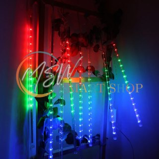 Solarne lampki LED Maclean, 2,4m długościi, 144 diody LED, 8 sopli RGB, tryb opadających sopli, bateria Li 800mAh, MCE412
