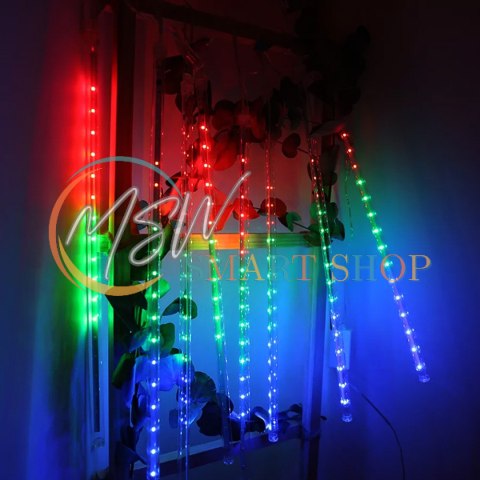 Solarne lampki LED Maclean, 2,4m długościi, 144 diody LED, 8 sopli RGB, tryb opadających sopli, bateria Li 800mAh, MCE412 Solarne lampki LED Maclean, 2,4m długościi, 144 diody LED, 8 sopli RGB, tryb opadających sopli, bateria Li 800mAh, MCE412