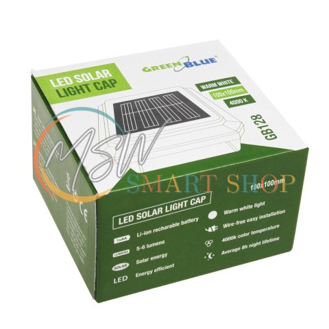 Lampa solarna LED na słupek GreenBlue, 100x100mm, daszek kopertowy, GB128