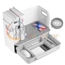 Organizer biurkowy z szufladą i ładowarką bezprzewodową Ergo Office, biały, max. 10kg, ER-441