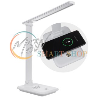 Lampka biurkowa LED Maclean, max. 9W, 220-240V AC, możliwość zmiany barwy, ściemnialna, ładowarka bezprz., 450lm, MCE616 W