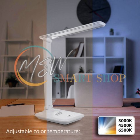 Lampka biurkowa LED Maclean, max. 9W, 220-240V AC, możliwość zmiany barwy, ściemnialna, ładowarka bezprz., 450lm, MCE616 W Lampka biurkowa LED Maclean, max. 9W, 220-240V AC, możliwość zmiany barwy, ściemnialna, ładowarka bezprz., 450lm, MCE616 W