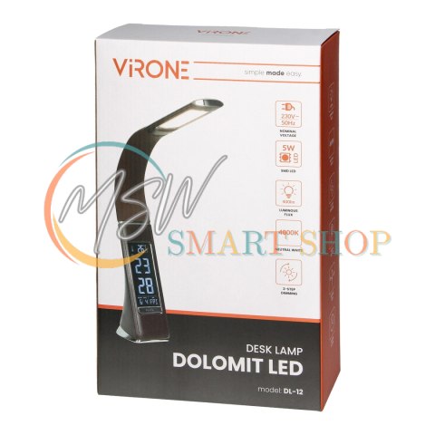 DOLOMIT LED 5W, lampka biurkowa z budzikiem, 400lm, 4000K, brązowa