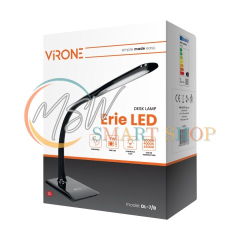 ERIE LED DIM 7W, lampka biurkowa, 400lm, czarna, funkcja ściemniania i zmiany temperatury barwowej 3000K-4000K-6000K