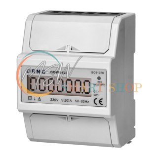 1-fazowy wskaźnik zużycia energii elektrycznej, 80A, 3 moduły, DIN TH-35mm