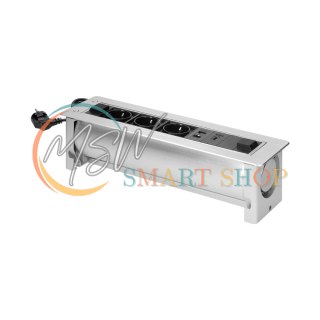 Gniazdo meblowe wpuszczane w blat z płaskim frezowanym rantem oraz elektrycznym otwieraniem, 3x2P+Z (Schuko),2xNET,1xHDMI