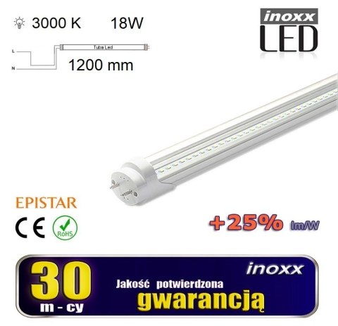 Świetlówka led 120cm 18w t8 3000k g13 ciepła przezroczysta jednostronna Świetlówka led 120cm 18w t8 3000k g13 ciepła przezroczysta jednostronna