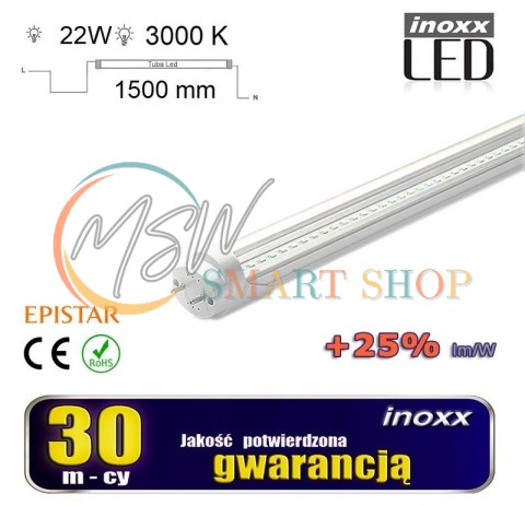 Świetlówka led 150cm 22w t8 3000k g13 ciepła przezroczysta dwustronna Świetlówka led 150cm 22w t8 3000k g13 ciepła przezroczysta dwustronna