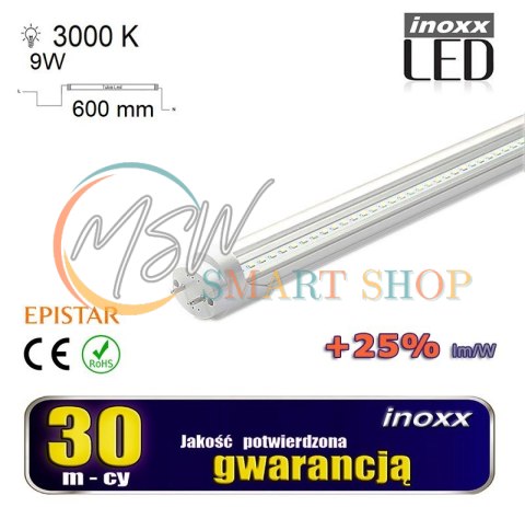 Świetlówka led 60cm 9w t8 3000k g13 ciepła przezroczysta Świetlówka led 60cm 9w t8 3000k g13 ciepła przezroczysta