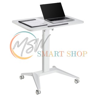 Mobilne biurko stolik na laptop Maclean, białe, pneumatyczna regulacja wysokości, 80x52cm, 8kg max, 109cm wys, MC-453W