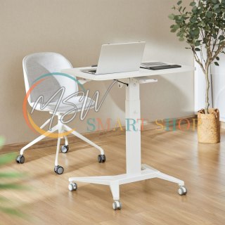 Mobilne biurko stolik na laptop Maclean, białe, pneumatyczna regulacja wysokości, 80x52cm, 8kg max, 109cm wys, MC-453W