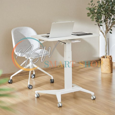 Mobilne biurko stolik na laptop Maclean, białe, pneumatyczna regulacja wysokości, 80x52cm, 8kg max, 109cm wys, MC-453W