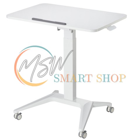 Mobilne biurko stolik na laptop Maclean, białe, pneumatyczna regulacja wysokości, 80x52cm, 8kg max, 109cm wys, MC-453W