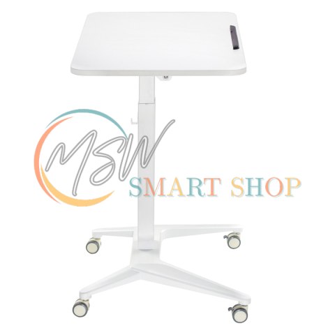 Mobilne biurko stolik na laptop Maclean, białe, pneumatyczna regulacja wysokości, 80x52cm, 8kg max, 109cm wys, MC-453W