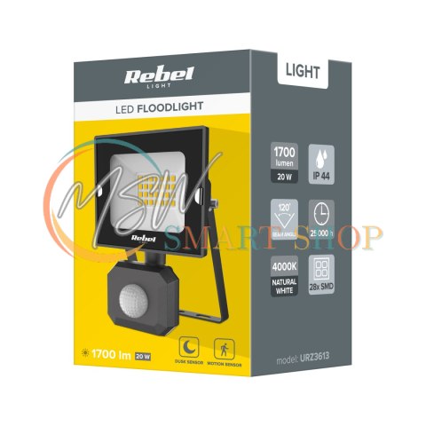 Reflektor LED 20W z sensorem ruchu i zmierzchu, 4000K, 230V Reflektor LED 20W z sensorem ruchu i zmierzchu, 4000K, 230V