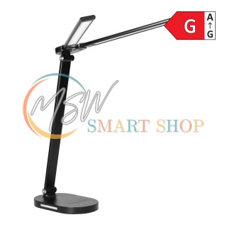 ERGO LED, lampka biurkowa z ładowarką USB, 8W, 400lm, 3000-4000-6000K, zmiana barwy światła, funkcja ściemniania, czarna