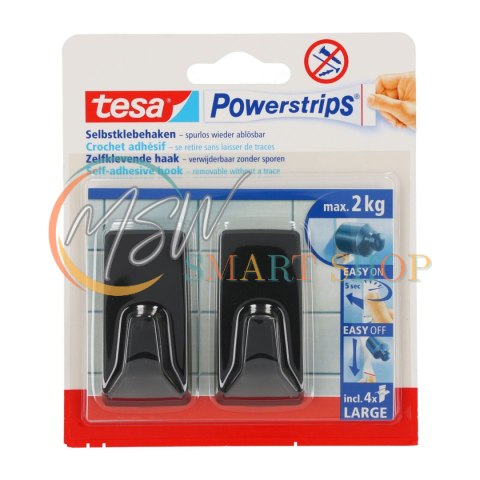 Haczyki samoprzylep.powerstrips 2 szt.prostokąt.duże,czarne Haczyki samoprzylep.powerstrips 2 szt.prostokąt.duże,czarne