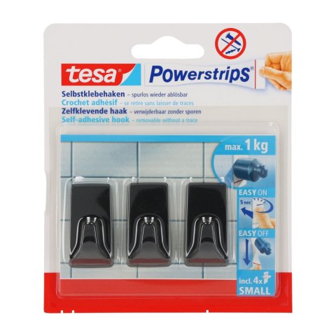 Haczyki samoprzylep.powerstrips 3 szt.prostokąt.małe,czarne Haczyki samoprzylep.powerstrips 3 szt.prostokąt.małe,czarne