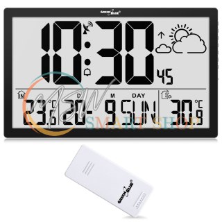 Zegar ścienny LCD bardzo duży GreenBlue, temperatura, data, GB218