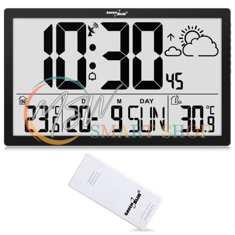Zegar ścienny LCD bardzo duży GreenBlue, temperatura, data, GB218