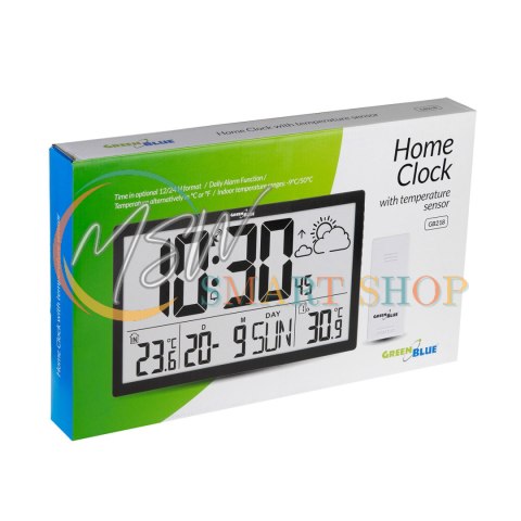 Zegar ścienny LCD bardzo duży GreenBlue, temperatura, data, GB218