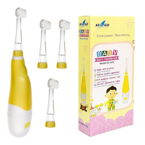 Szczoteczka soniczna dla dzieci SEAGO, kolor żółty, 1xAAA 1,5V (brak w zestawie), 4 końcówki, SG-902 Yellow Szczoteczka soniczna dla dzieci SEAGO, kolor żółty, 1xAAA 1,5V (brak w zestawie), 4 końcówki, SG-902 Yellow