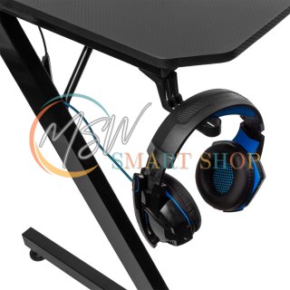 Biurko gamingowe czarne duże NanoRS, 150kg max, wysokość 750mm, 110x60x1,5cm, uchwyt na kubek i słuchawki, RS345