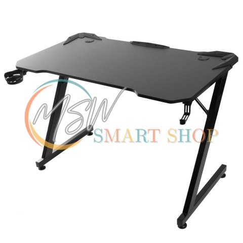 Biurko gamingowe czarne duże NanoRS, 150kg max, wysokość 750mm, 110x60x1,5cm, uchwyt na kubek i słuchawki, RS345