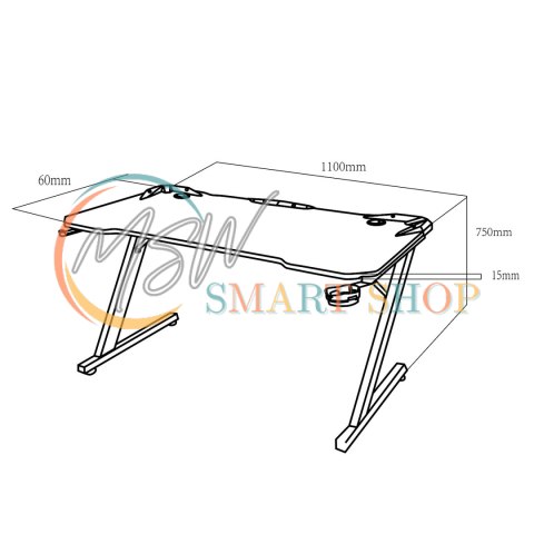 Biurko gamingowe czarne duże NanoRS, 150kg max, wysokość 750mm, 110x60x1,5cm, uchwyt na kubek i słuchawki, RS345