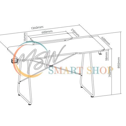 Biurko gamingowe z półką na monitor NanoRS, 50kg max, wysokość 850mm, czarne, RS170 Biurko gamingowe z półką na monitor NanoRS, 50kg max, wysokość 850mm, czarne, RS170