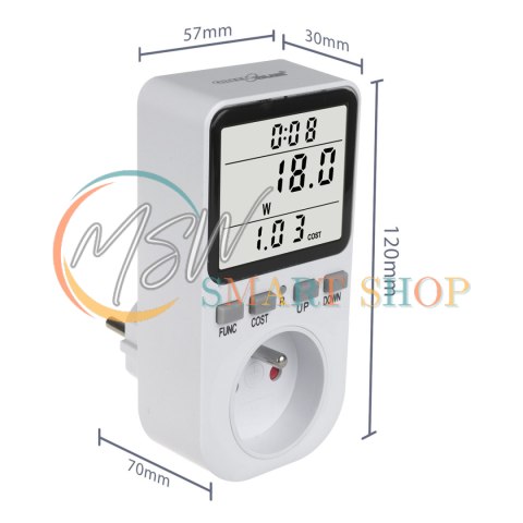 Miernik energii GreenBlue, watomierz, typ E, 220-240V AC, 50Hz, max. obciążenie 16A, IP20, wbudowana bateria, GB364 E Miernik energii GreenBlue, watomierz, typ E, 220-240V AC, 50Hz, max. obciążenie 16A, IP20, wbudowana bateria, GB364 E