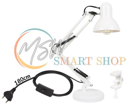 44-167# Lampka biurkowa led lb-22 kreślarska 2w1 e27 biała 44-167# Lampka biurkowa led lb-22 kreślarska 2w1 e27 biała