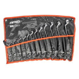 Klucze oczkowe odgięte zestaw kluczy odgiętych 6-32 mm 12 szt. amio-04197