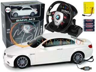 Auto Zdalnie Sterowane BMW M3 Białe Pilot Kierownica 1:18 Dźwięk Światła