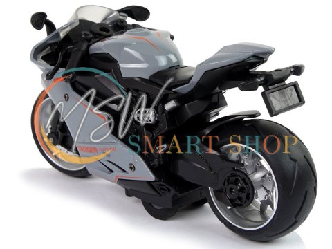Motocykl Sportowy Szary Pomarańczowe Pasy 1:12 Napęd Pull-Back Dźwięk Światła Motocykl Sportowy Szary Pomarańczowe Pasy 1:12 Napęd Pull-Back Dźwięk Światła