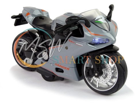 Motocykl Sportowy Szary Pomarańczowe Pasy 1:12 Napęd Pull-Back Dźwięk Światła Motocykl Sportowy Szary Pomarańczowe Pasy 1:12 Napęd Pull-Back Dźwięk Światła