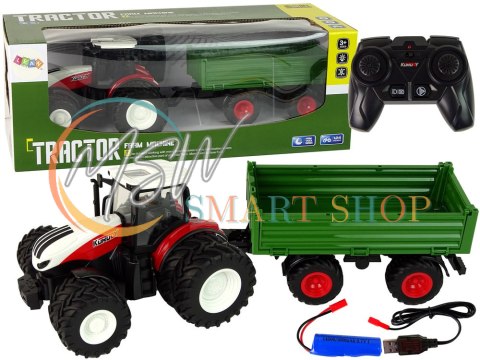 Traktor Zdalnie Sterowany z Przyczepą 1:24 Czerwony Zielony Traktor Zdalnie Sterowany z Przyczepą 1:24 Czerwony Zielony