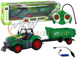 Zdalnie Sterowany Ciągnik Traktor R/C z Przyczepą 1:24 Światła Zielony