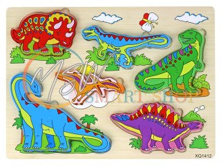 Drewniane Puzzle 3D Dla Dzieci Gra Logiczna Układanka Dinozaury 11 El.